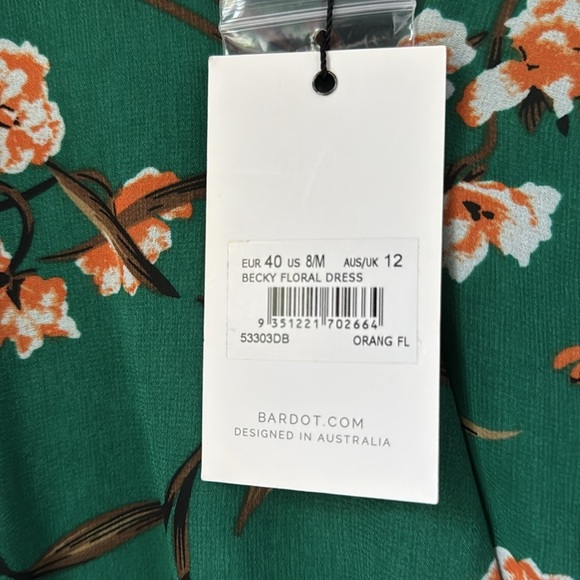 Bardot Becky dress Mini faux Wrap Dress in Orange Floral medium lined NEW - Picture 5 of 8